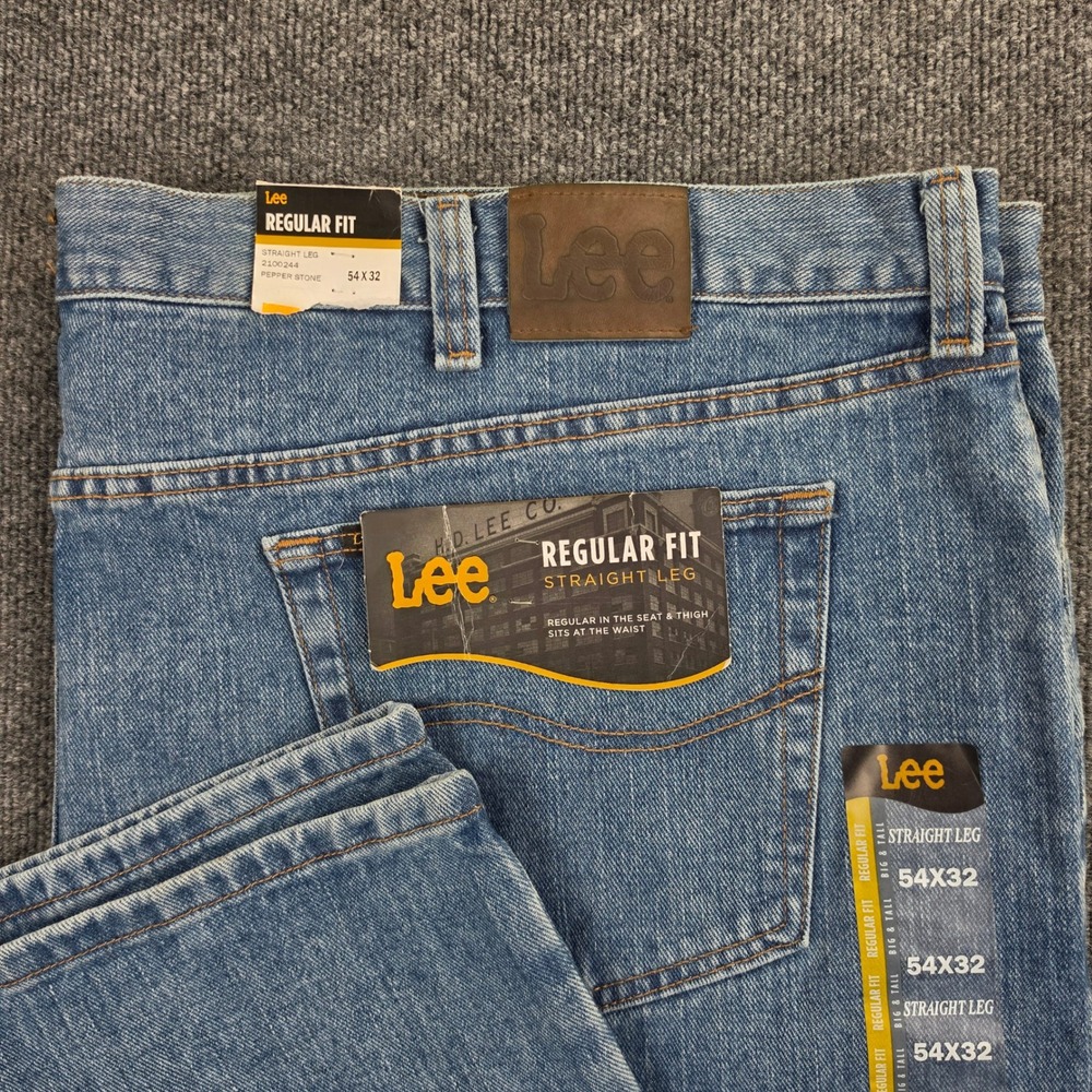Lee Regular Fit Straight Leg Jeans Men's 54x32 Med Wash Cotton Pepper Stone NWT
